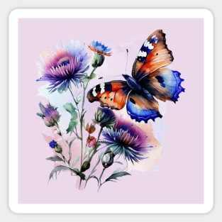 Watercolor Burretfly on a Thistle Sticker